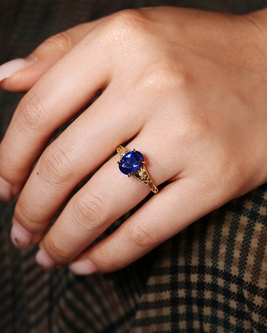 MIREN Art Deco Jewelry Floral Oval Blue Sapphire Engagement Ring