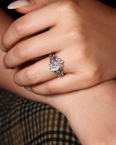 NOVALIE Vintage Floral Oval Shaped Moissanite Engagement Ring Set