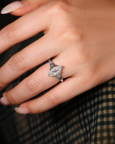 JOVI Fleur-De-Lis Signet Marquise Shape Moissanite Engagement Ring