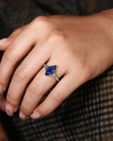 ZARIAH Art Deco Marquise Cut Blue Sapphire Engagement Ring