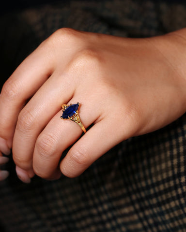 ZARIAH Art Deco Marquise Cut Blue Sapphire Engagement Ring