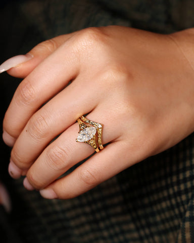 LUNARA Vintage Style Marquise Cut Moissanite Fleur-De-Lis Wedding Ring