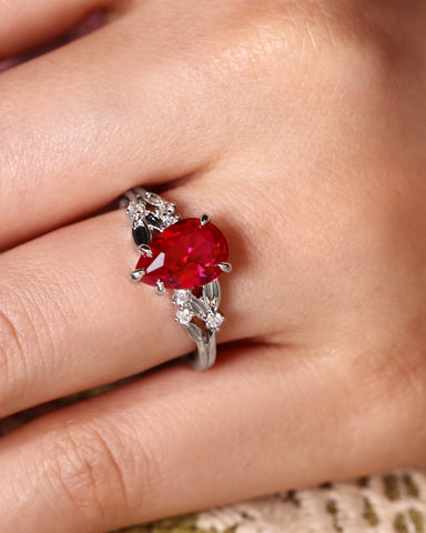 CHERRY Leaf Pear Shaped Ruby Engagement Ring