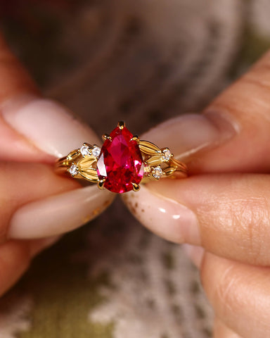 CHERRY Leaf Pear Shaped Ruby Engagement Ring