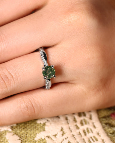 TULSI Twist Round Cut Moss Agate Engagement Ring