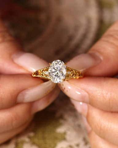 TAHLIA Art Deco Jewelry Floral Oval Moissanite Engagement Ring