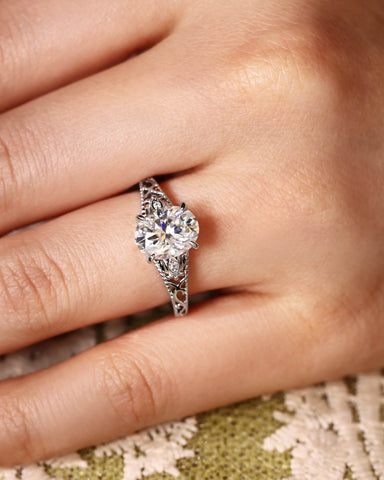 TAHLIA Art Deco Jewelry Floral Oval Moissanite Engagement Ring