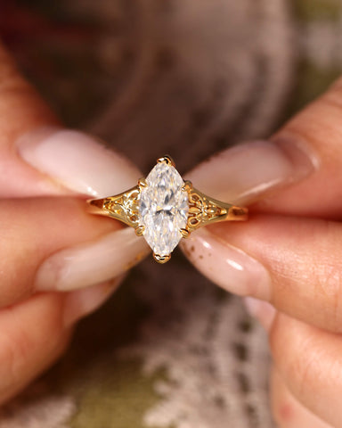 JOVI Fleur-De-Lis Signet Marquise Shape Moissanite Engagement Ring