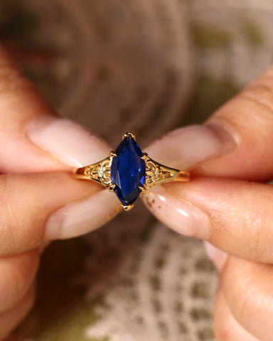 ZARIAH Art Deco Marquise Cut Blue Sapphire Engagement Ring