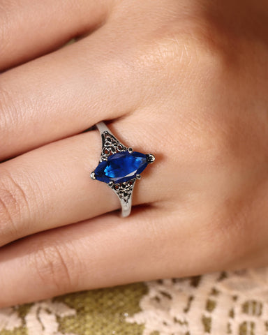 ZARIAH Art Deco Marquise Cut Blue Sapphire Engagement Ring