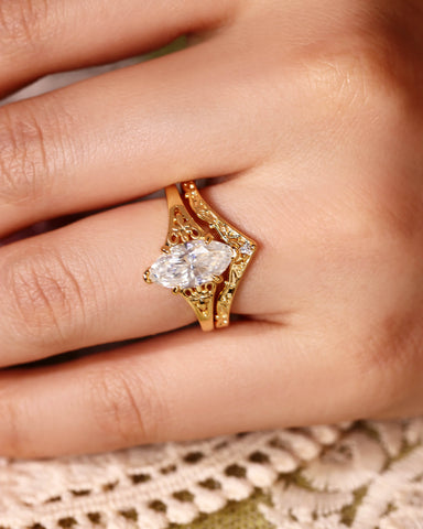 LUNARA Vintage Style Marquise Cut Moissanite Fleur-De-Lis Wedding Ring