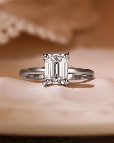NERINA Hidden Pave Emerald Cut Moissanite Solitaire Engagement Ring