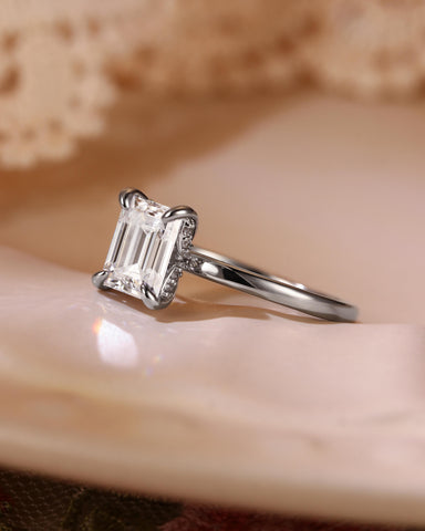 NERINA Hidden Pave Emerald Cut Moissanite Solitaire Engagement Ring