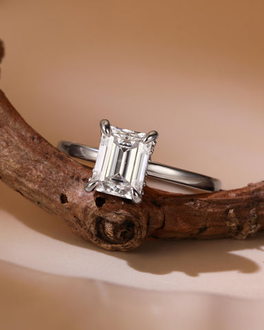 NERINA Hidden Pave Emerald Cut Moissanite Solitaire Engagement Ring
