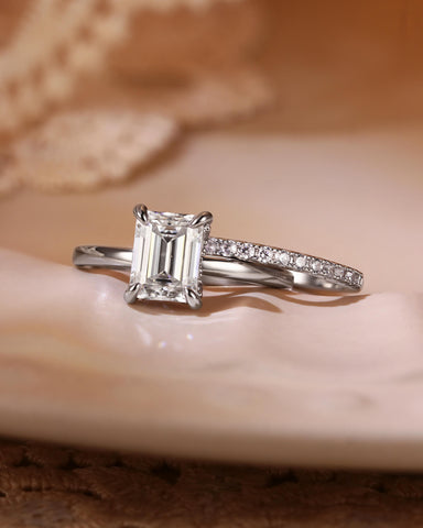 NERINA Classic Emerald Cut Moissanite Bridal Set 2pcs