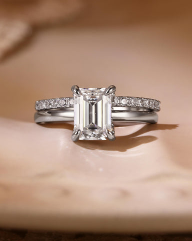 NERINA Classic Emerald Cut Moissanite Bridal Set 2pcs