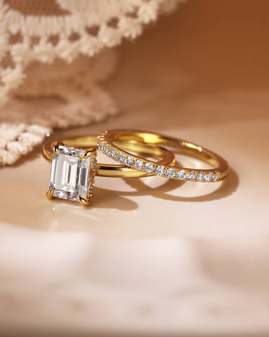 NERINA Classic Emerald Cut Moissanite Bridal Set 2pcs