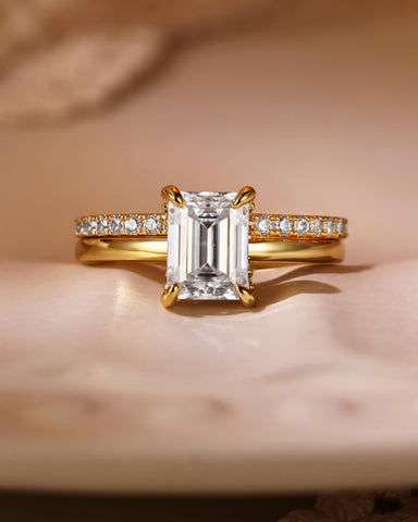 NERINA Classic Emerald Cut Moissanite Bridal Set 2pcs
