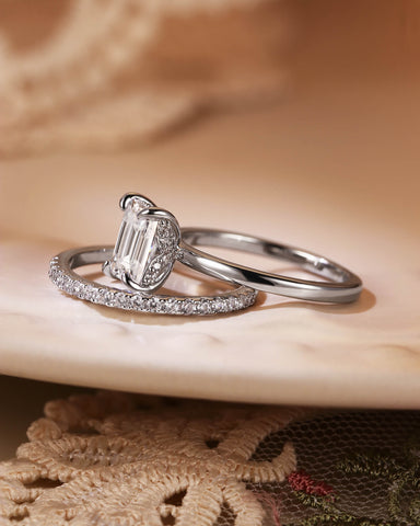 NERINA Classic Emerald Cut Moissanite Bridal Set 2pcs