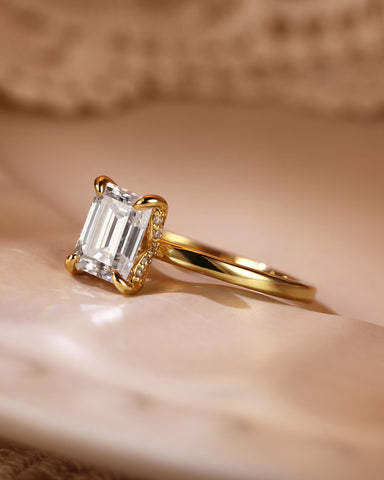 NERINA Hidden Pave Emerald Cut Moissanite Solitaire Engagement Ring