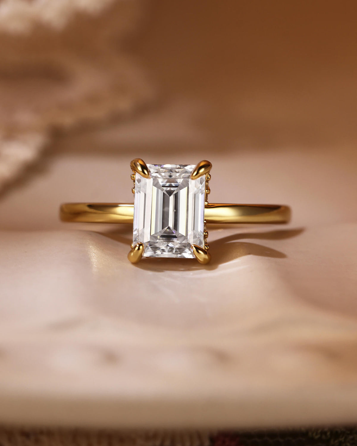 NERINA Hidden Pave Emerald Cut Moissanite Solitaire Engagement Ring