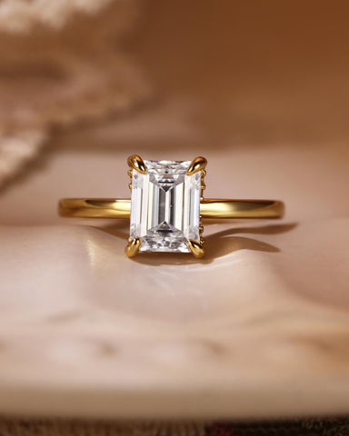 NERINA Hidden Pave Emerald Cut Moissanite Solitaire Engagement Ring