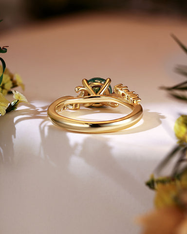 ARIEL Round Shaped Vine Moss Agate Engagement Ring