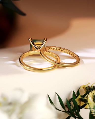 AADHYA Princess Cut Natural Moss Agate Solitaire Wedding Bridal Ring