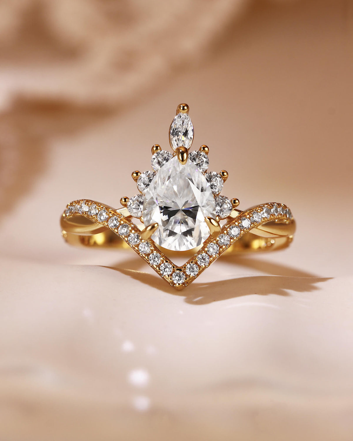 ISABELLA Halo Pear Cut Twisted Engagement Ring