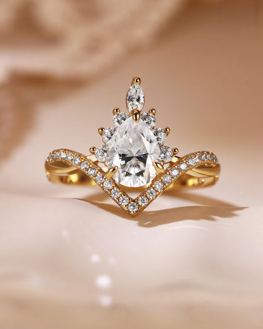 ISABELLA Halo Pear Cut Twisted Engagement Ring