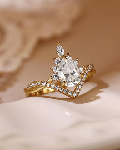 ISABELLA Halo Pear Cut Twisted Engagement Ring