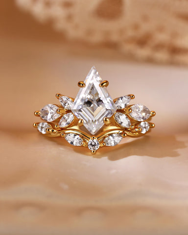 KEZIA Kite Cut Moissanite Cluster Fairy Inspired Engagement Ring Set 2pcs