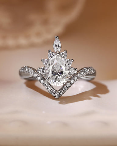 ISABELLA Halo Pear Cut Twisted Engagement Ring