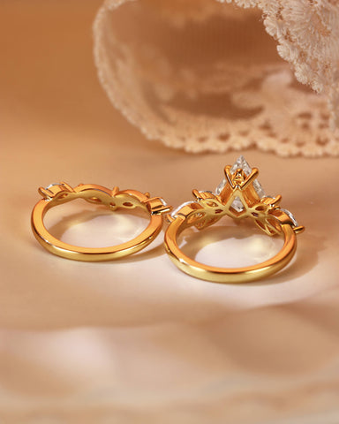 KEZIA Kite Cut Moissanite Cluster Fairy Inspired Engagement Ring Set 2pcs