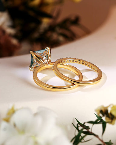 VERGER Princess Cut Green Moss Agate Engagement Ring Set