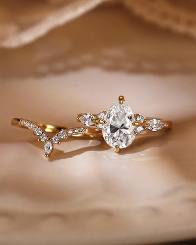 ORLENA Vintage Pear Cut Moissanite Cluster Bridal Set 2pcs