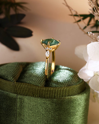 JUDITH Princess Cut Moss Agate Three Stone Engagement Ring