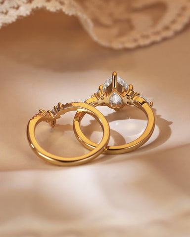 ORLENA Vintage Pear Cut Moissanite Cluster Bridal Set 2pcs