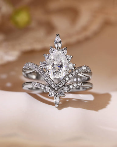 ISABELLA Twisted Pear Halo Cluster Bridal Ring Set 2pcs