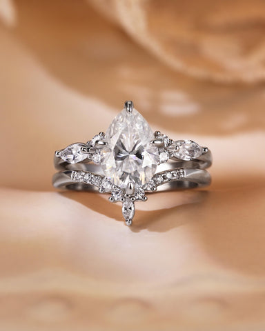 ORLENA Vintage Pear Cut Moissanite Cluster Bridal Set 2pcs
