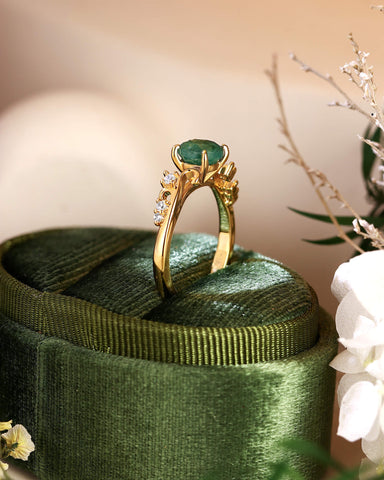 ARIEL Round Shaped Vine Moss Agate Engagement Ring