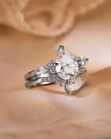 ORLENA Vintage Pear Cut Moissanite Cluster Bridal Set 2pcs