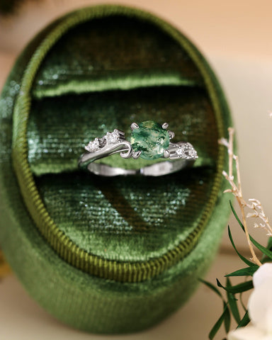ARIEL Round Shaped Vine Moss Agate Engagement Ring