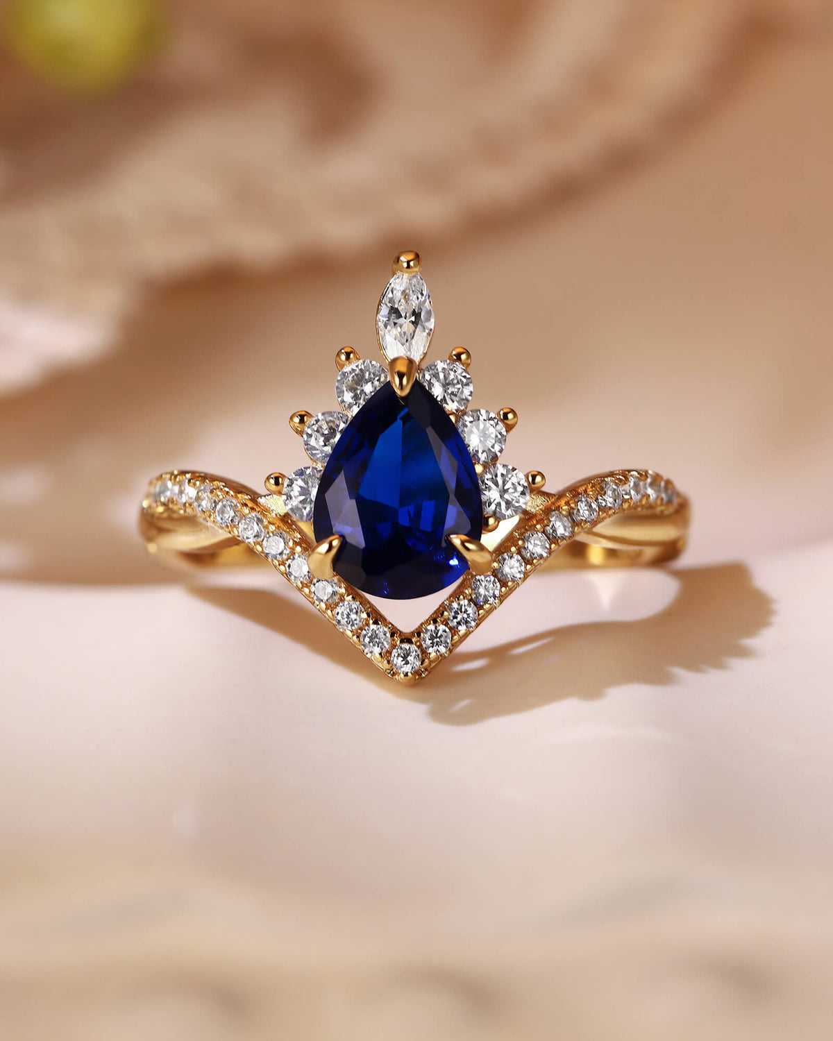 ISABELLA Halo Pear Cut Sapphire Twisted Engagement Ring