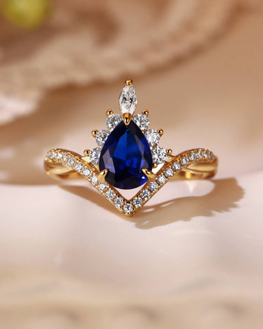 ISABELLA Halo Pear Cut Sapphire Twisted Engagement Ring