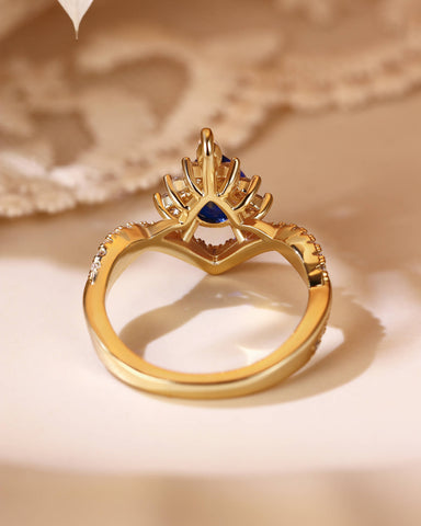 ISABELLA Halo Pear Cut Sapphire Twisted Engagement Ring