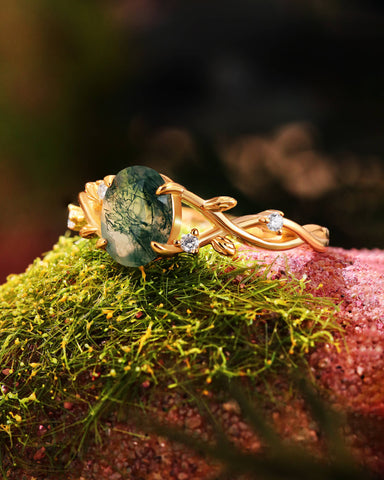 SENKORA Oval Cut Moss Agate Promise Ring