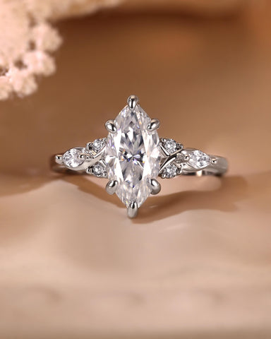 MARIBEL Vintage Marquise Cut Cluster Moissanite Engagement Ring