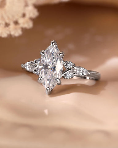 MARIBEL Vintage Marquise Cut Cluster Moissanite Engagement Ring
