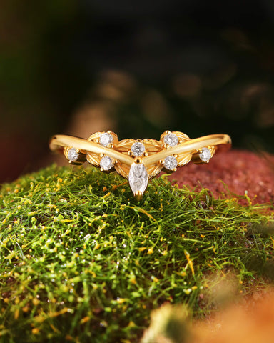 RILEY Leaf Inspired Moissanite Wedding Band Stackable Ring